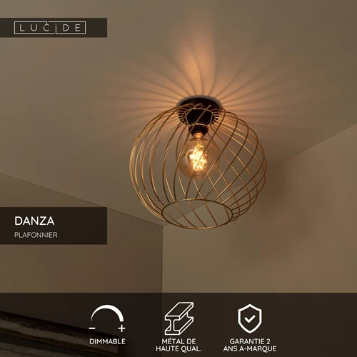Lucide DANZA - Plafonnier - Ø 40 cm - 1xE27 - Or Mat / Laiton - USP